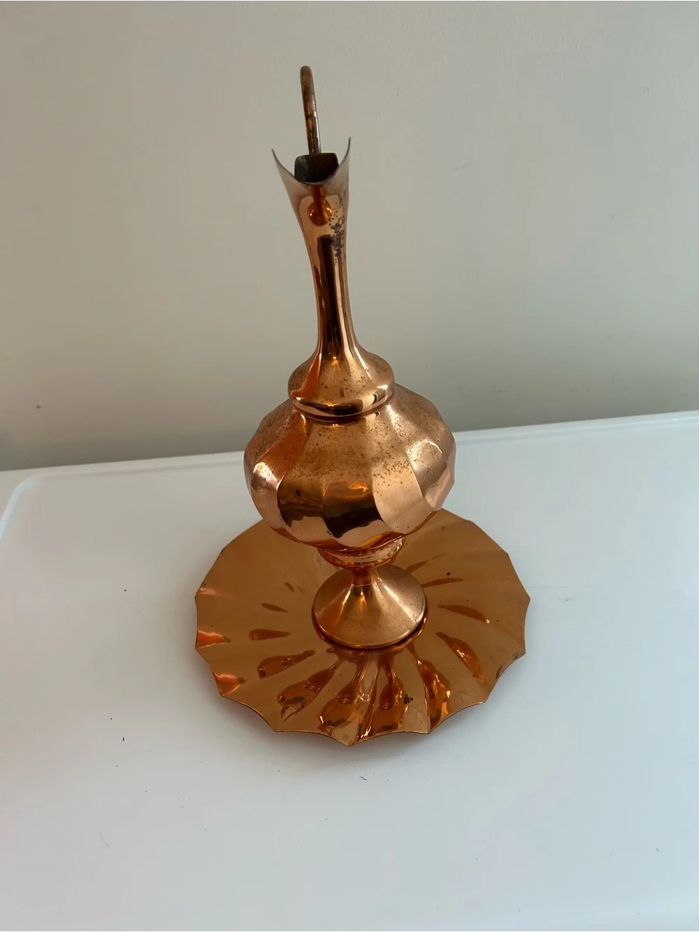 Vintage Necmittin Gaziantep Turkish Copper Ewer and Tray Set
